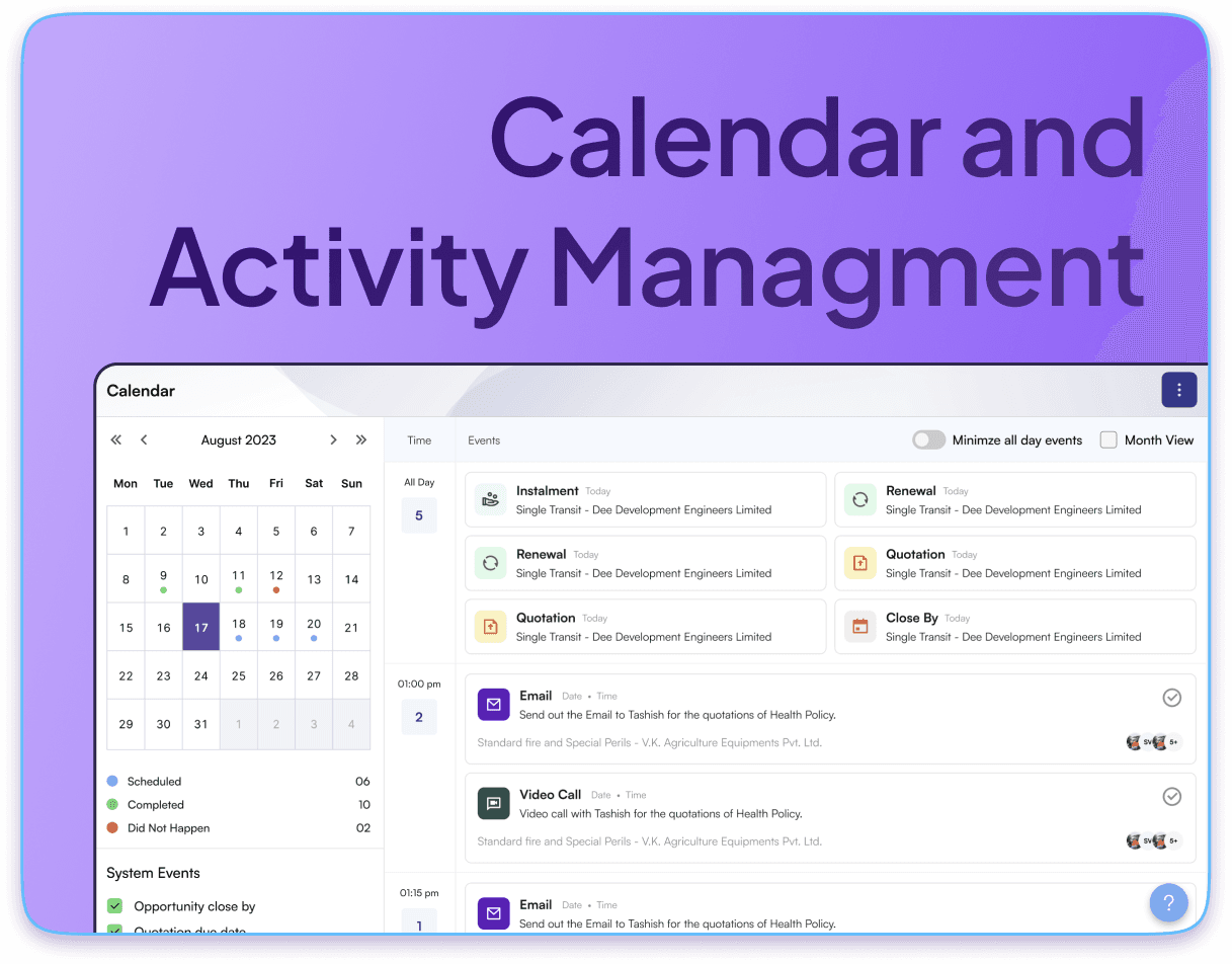 Calendar and Activity Management