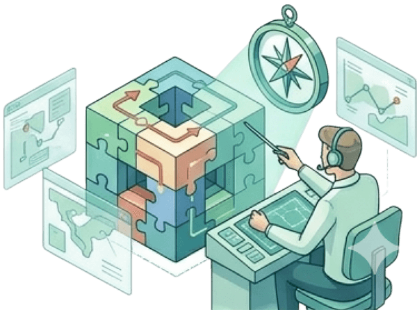 Expert guidance compass illustration